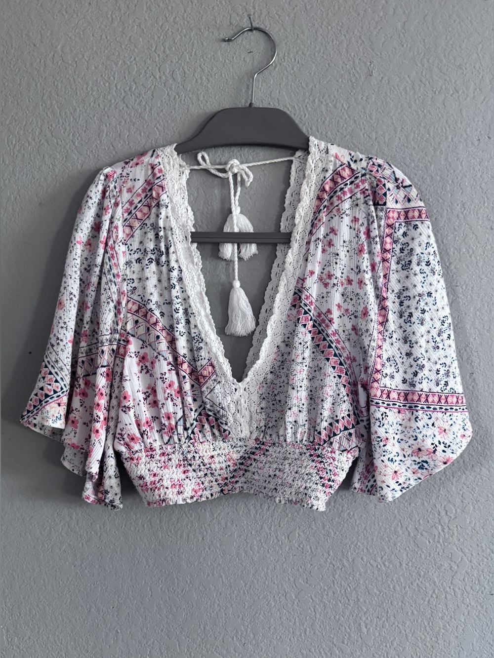 Timing bohemian crop top floral rayon festival M